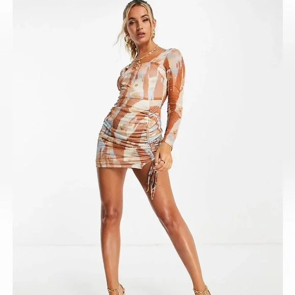 missguided ruched dress MISSGUIDED Ruched Mesh Cutout Halter Neck Maxi DressMISSGUIDED